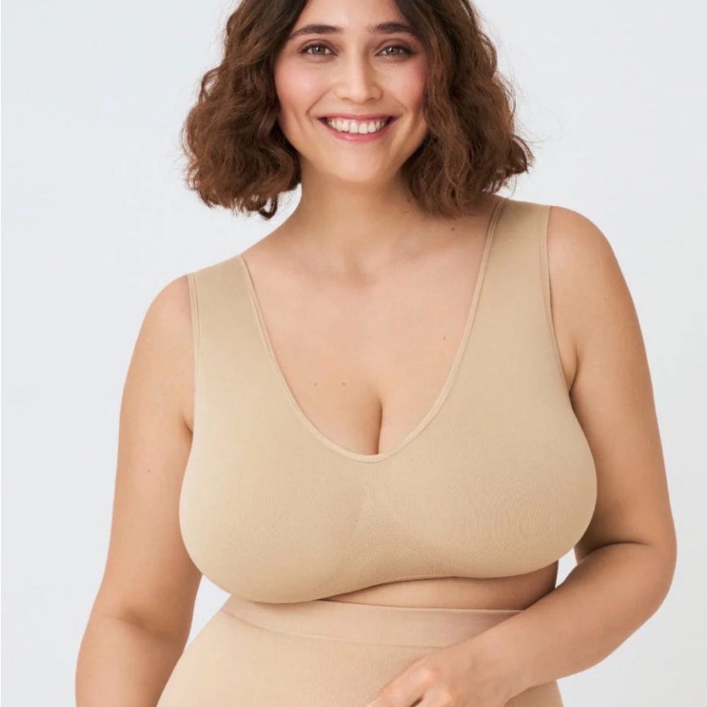 NEW NWT Nuderie Bra Throw-on Wireless Shaping Bralette Beige XXL